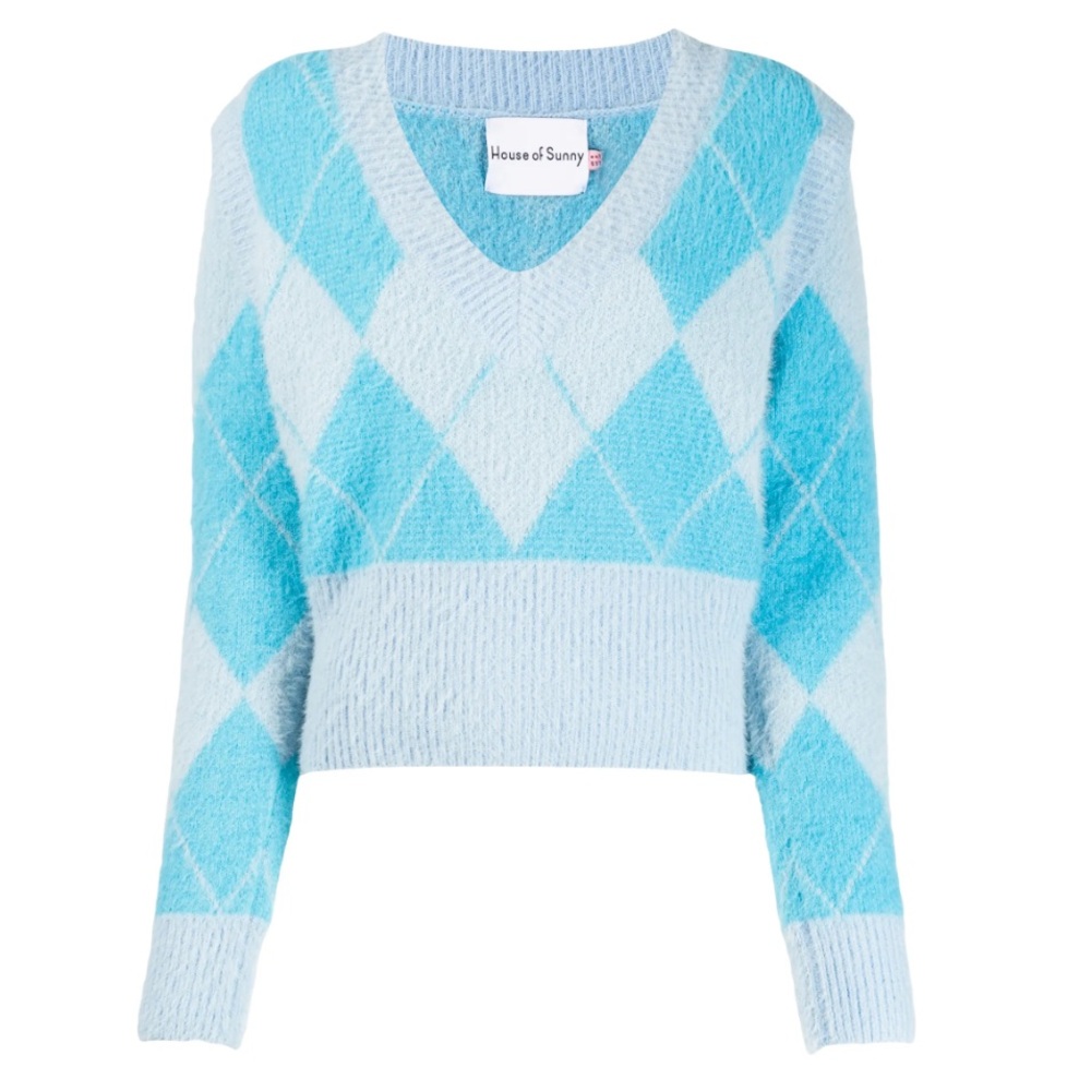 House of Sunny Blue Argyle Sweater